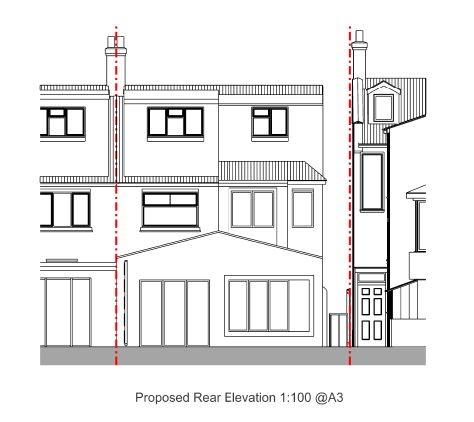 Proposed rear elevation drawing with new ground and first floor extension